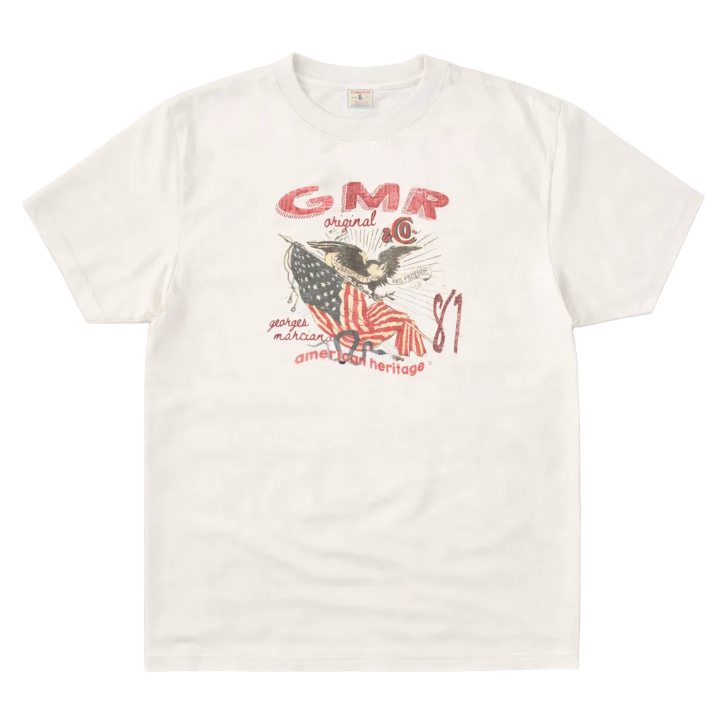 White t-shirt with graphic design featuring an eagle and American flag on a white background