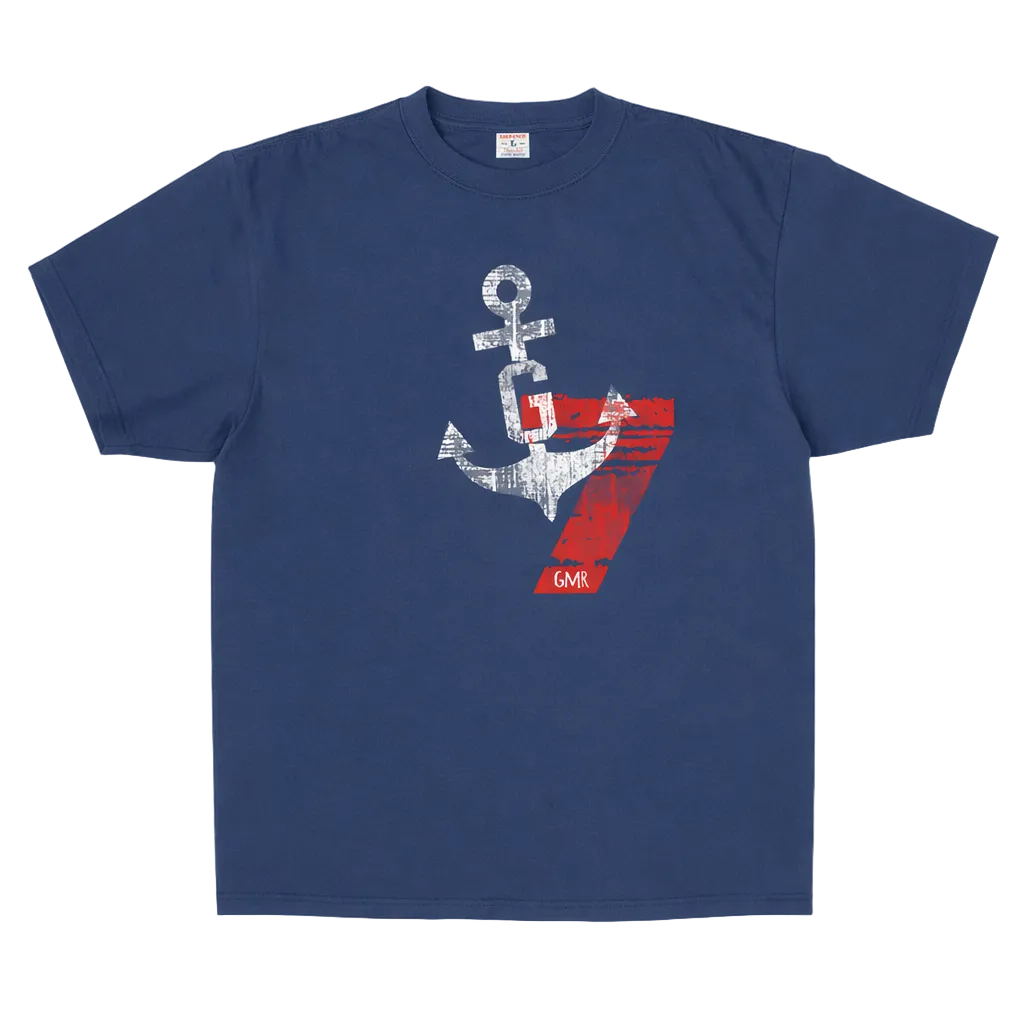 Navy blue t-shirt with anchor and number 7 design on a white background