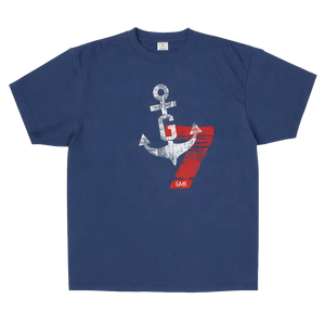 Navy blue t-shirt with anchor and number 7 design on a white background
