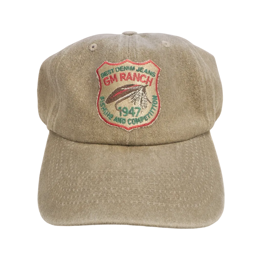 Beige cap with embroidered logo on a white background
